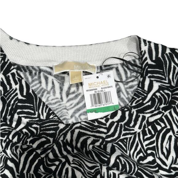 NWT! Michael Kors Zebra Animal Print V-Neck Pullover Sweater - Size Large - Picture 8 of 8